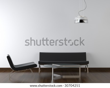 interior design black living room furniture and lamp on white wall with copy scape