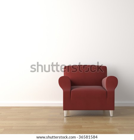 interior design scene red couch on a white wall background with copy space