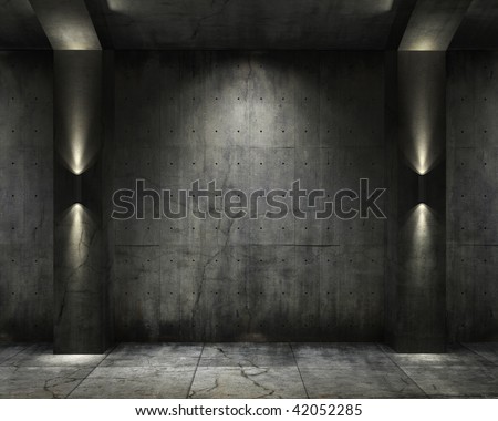 grunge background of an interior concrete vault with interesting spot lighting