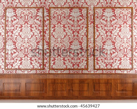 Interior scene of classic red wallpaper and wood molding wall with copy space ideal for background use, more images on this series in my portfolio