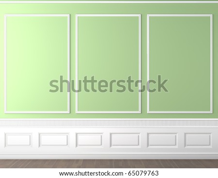 interior scene of empty green and white classic wall with copy space