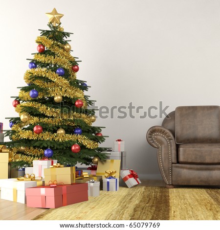 christmas tree in modern interior living room