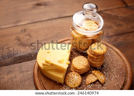 Homemade Food - crunchy cheese biscuits on wooden background