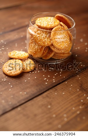 Homemade Food - crunchy cheese biscuits on wooden background