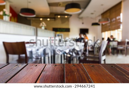 Look out from the table,to see blur coffee shop, use for background or use for product presentation related images.