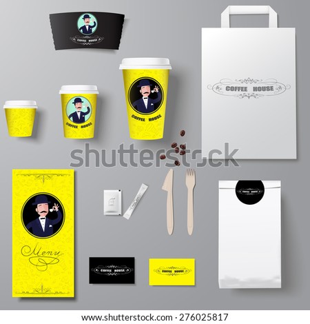 Cafe corporate identity template design set  with retro element