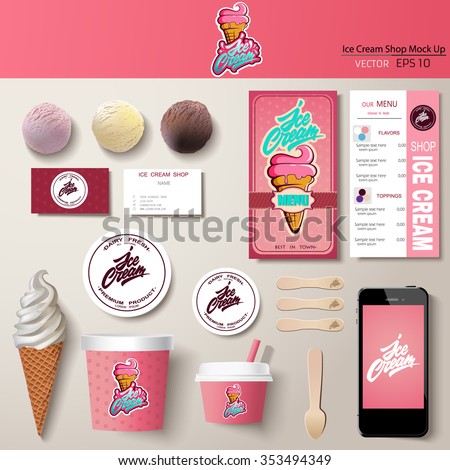 Vector ice cream corporate identity template design set. Branding mock up.