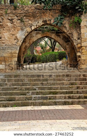 stone arch of old Jaffa.Israel.
