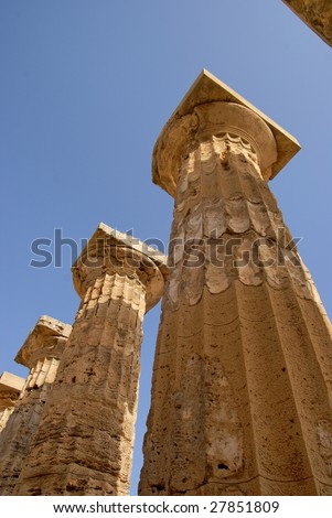 Bottom to top view of columns at the Greek Temple of Selinunte (Sicily, Italy)