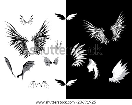 stock vector : Set of wings - dark wings, angel wings, demon wings,