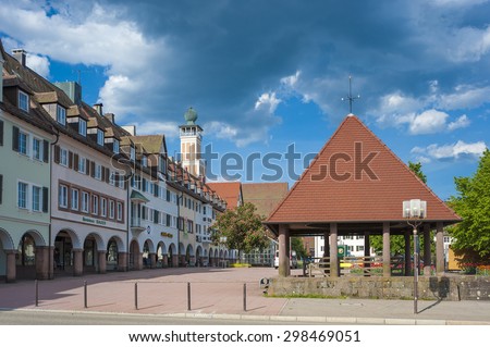 FREUDENSTADT, GERMANY - MAY 5, 2009: The historic Upper marketplace in Freudenstadt in the Black Forest, Baden-Wurttemberg, Germany, Europe.
