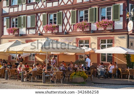 GENGENBACH, GERMANY - SEPTEMBER 6, 2014: Restaurant in the old town of Gengenbach, Black Forest, Baden-Wuerttemberg, Germany, Europe