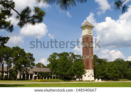 Bell tower at Pensacola State College campus, a public education learning college located in Pensacola, Florida.