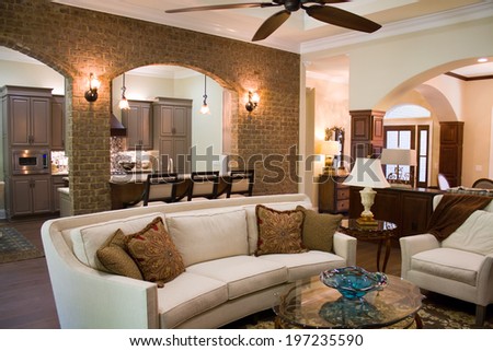 Upper class executives home interior furnished and decorated with expensive luxury furniture and accessories.