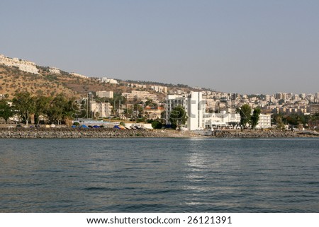 skyline of the city of Tiberius located by the Sea of Galilee, Israel