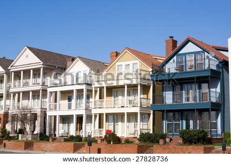 High end townhouses line the streets on Mud Island, Memphis, Tennessee.