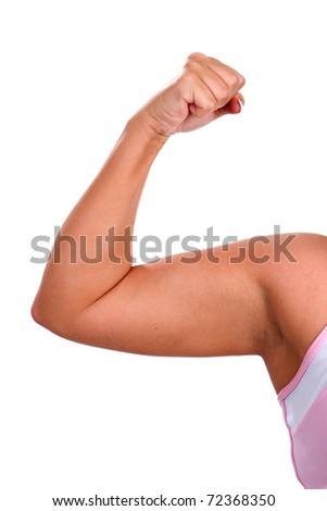 stock photo Biceps muscle of chubby woman flexing