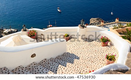 stock photo Spiral staircase leading to sea Santorini Greece