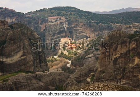 View  from Agia Triada Monastery on another Monasteries of Meteora, Greece.