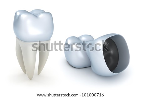 Dental crowns and tooth isolated on white Dental crowns and tooth isolated on white