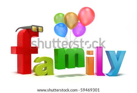 Word Family With Colourful Letters. 3d Concept On White Background