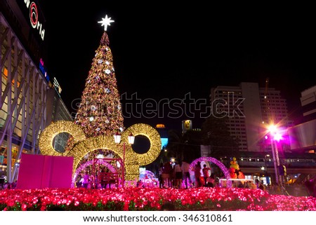 BANGKOK - NOV 27 :  X\'mas tree at Central World on Nov 27, 2015 Christmas and happy new year festival Bangkok.