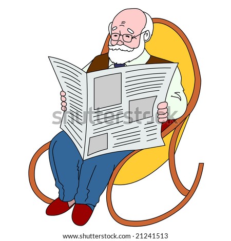 The old man reading the newspaper sitting in an armchair