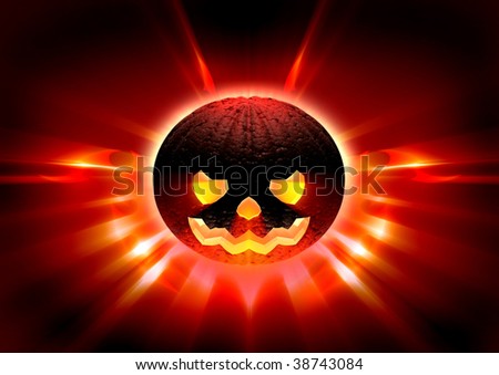 Imagination on a holiday theme halloween, a phantom made of a pumpkin with shone eyes