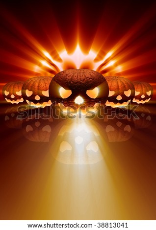 Imagination on a holiday theme halloween, a phantom made of a pumpkin with shone eyes