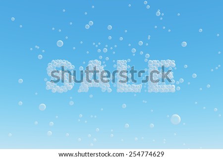 Soap bubbles sale word on clear sky background