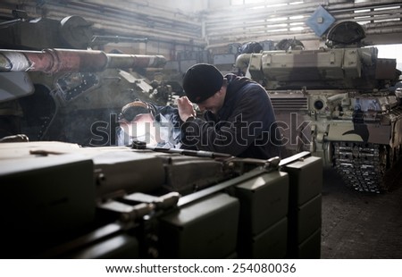 December 26, 2014. Kiev Ukraine. Kiev armored factory produces new tanks and APCs (armored personnel carrier) for Ukrainian army.