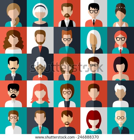 Set of flat icons with people. vector