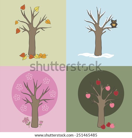Illustration of a tree in four seasons