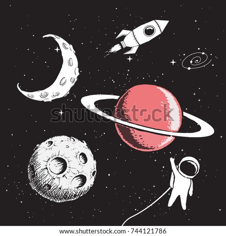 Collection set of space elements.Hand drawing style.Vector illustration