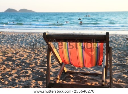 Hammock beach chair on the sand with sea view.