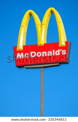 McDonald\'s Logo Sign - Fast Food Restaurant - February 2, 2015, Las Vegas, NV - Editorial Image