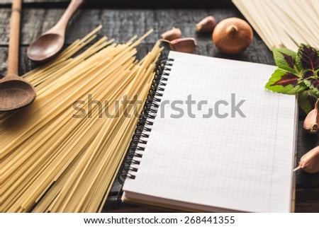 the blank recipe book with italian spaghetti home made pasta photo