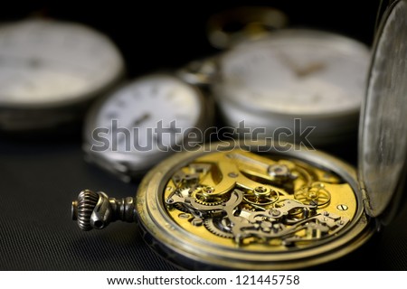 details of the mechanism inside an old watch