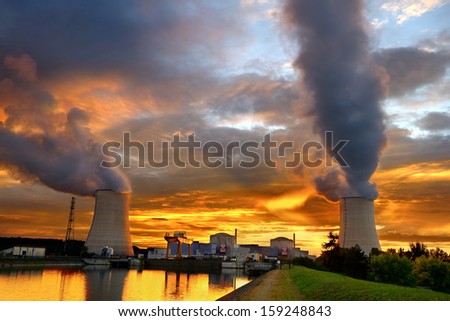 sunset on a French nuclear plant