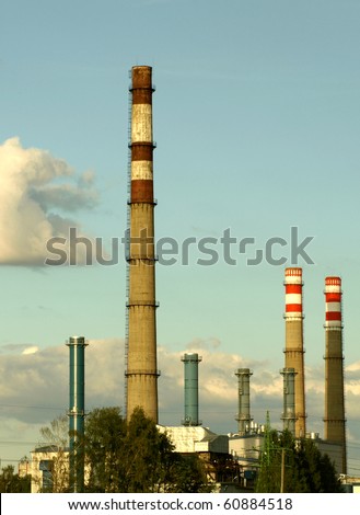 Factory with huge industrial chimneys shut down - environment protection concept