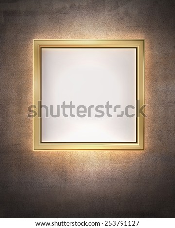 simple gold frame on the concrete wall background