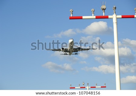 approaching airplane at Frankfurt Airport