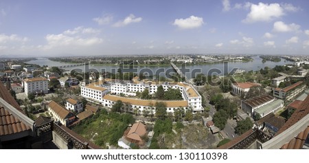HUE, VIETNAM - FEBRUARY 6: Aerial view of Hue on February 6, 2013 in Hue, Vietnam. Hue is the capital city of Thua Thien province and itÃ?Â´s population stands at about 340000 in 2012.