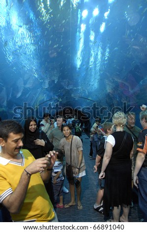 DUBAI, UAE - OCT 19: Interior View of Dubai Aquarium inside Dubai Mall on October 19, 2010 in Dubai, United Arab Emirates. The Aquarium has the longest plexi glass tunnel in the world.