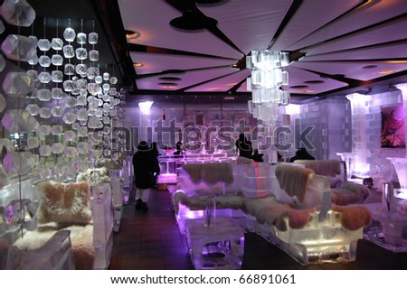 DUBAI, UAE - OCT 19: Interior View of Chill Out Bar the one and only  Indoor Ice Bar in the middle east at October 19, 2010 in Dubai, United Arab Emirates.