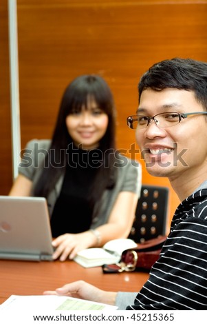 business team meeting between two colleague in the office