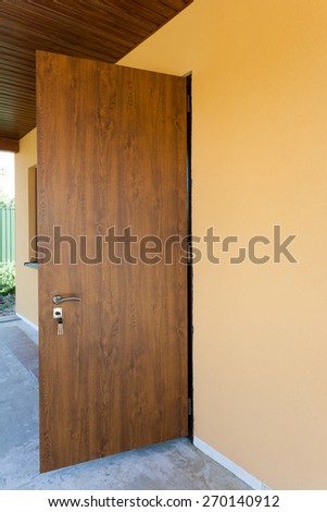 New metal front door of a home