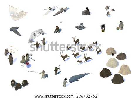 Vignettes Of Inuit Culture And Inuit Everyday Life Or Daily Routine In Summer And Fall