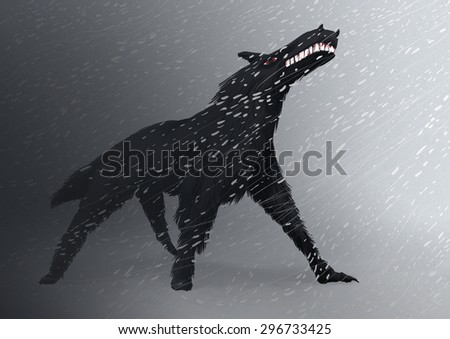 Inuit Ghost In Shape Of A Giant Wolf Hunting In A Snow Storm