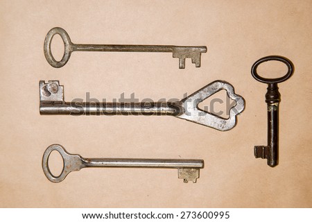 Some vintage keys from the locks on craft paper